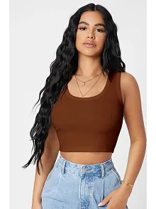 Kadın Kahverengi Kare Yaka Crop Top Bluz – Şık, Rahat Ve Kolay Kombinlenebilir