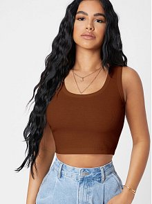 Kadın Kahverengi Kare Yaka Crop Top Bluz – Şık, Rahat Ve Kolay Kombinlenebilir
