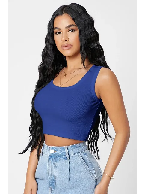 Kadın Lacivert Kare Yaka Crop Top Bluz – Şık, Rahat Ve Kolay Kombinlenebilir