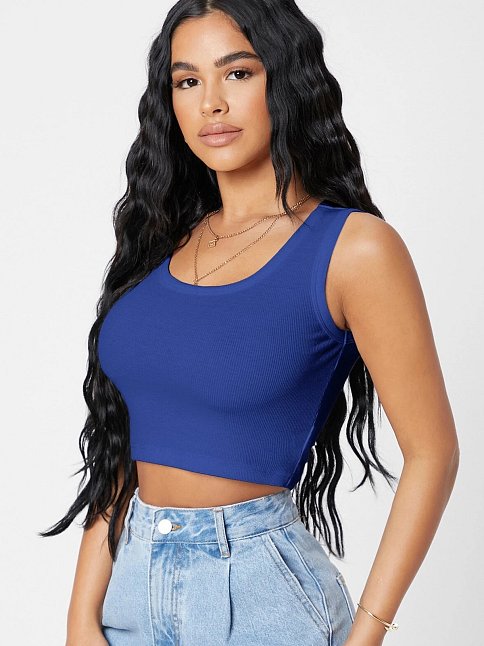 Kadın Lacivert Kare Yaka Crop Top Bluz – Şık, Rahat Ve Kolay Kombinlenebilir