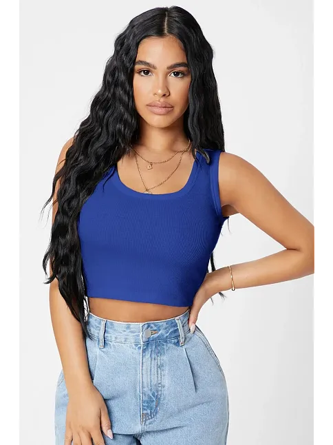 Kadın Lacivert Kare Yaka Crop Top Bluz – Şık, Rahat Ve Kolay Kombinlenebilir