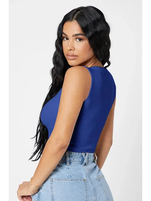 Kadın Lacivert Kare Yaka Crop Top Bluz – Şık, Rahat Ve Kolay Kombinlenebilir