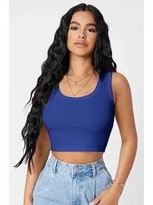 Kadın Lacivert Kare Yaka Crop Top Bluz – Şık, Rahat Ve Kolay Kombinlenebilir