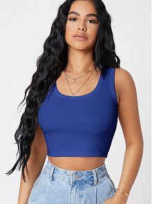 Kadın Lacivert Kare Yaka Crop Top Bluz – Şık, Rahat Ve Kolay Kombinlenebilir