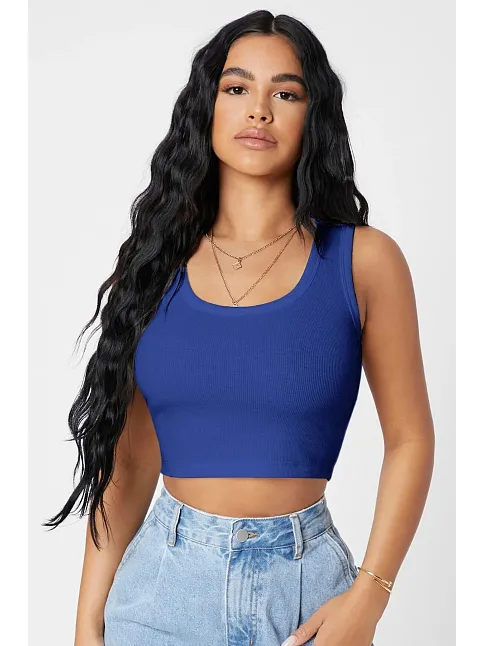 Kadın Lacivert Kare Yaka Crop Top Bluz – Şık, Rahat Ve Kolay Kombinlenebilir