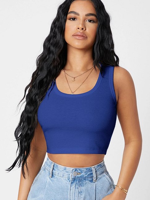 Kadın Lacivert Kare Yaka Crop Top Bluz – Şık, Rahat Ve Kolay Kombinlenebilir