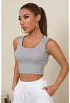 Kadın Gri Kare Yaka Crop Top Bluz – Şık, Rahat Ve Kolay Kombinlenebilir