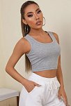 Kadın Gri Kare Yaka Crop Top Bluz – Şık, Rahat Ve Kolay Kombinlenebilir