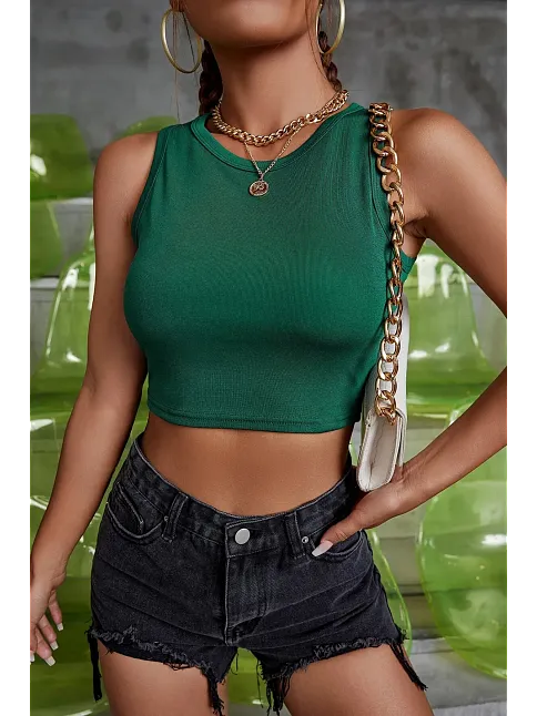 Kadın Yeşil Kare Yaka Crop Top Bluz – Şık, Rahat Ve Kolay Kombinlenebilir