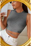 Kadın Gri Çapraz Bağlamalı Crop Top Büstiyer – Modern Ve Şık Tasarım
