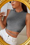 Kadın Gri Çapraz Bağlamalı Crop Top Büstiyer – Modern Ve Şık Tasarım