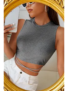 Kadın Gri Çapraz Bağlamalı Crop Top Büstiyer – Modern Ve Şık Tasarım