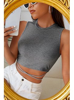 Kadın Gri Çapraz Bağlamalı Crop Top Büstiyer – Modern Ve Şık Tasarım
