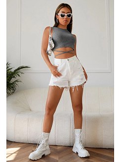 Kadın Gri Çapraz Bağlamalı Crop Top Büstiyer – Modern Ve Şık Tasarım