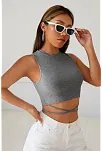 Kadın Gri Çapraz Bağlamalı Crop Top Büstiyer – Modern Ve Şık Tasarım