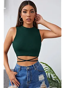 Kadın Yeşil Çapraz Bağlamalı Crop Top Büstiyer – Modern Ve Şık Tasarım