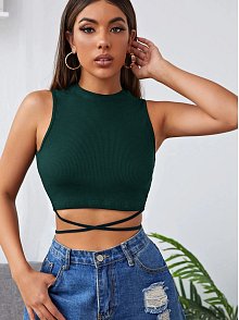 Kadın Yeşil Çapraz Bağlamalı Crop Top Büstiyer – Modern Ve Şık Tasarım