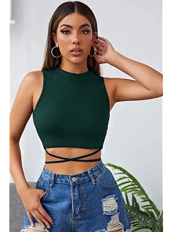 Kadın Yeşil Çapraz Bağlamalı Crop Top Büstiyer – Modern Ve Şık Tasarım