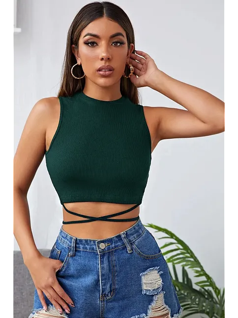 Kadın Yeşil Çapraz Bağlamalı Crop Top Büstiyer – Modern Ve Şık Tasarım