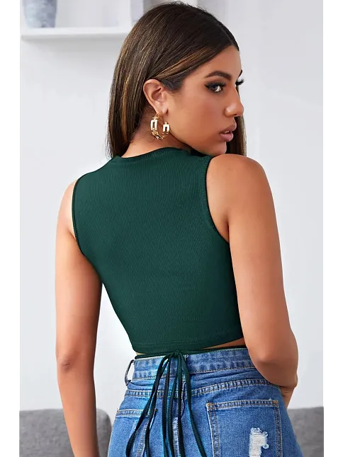 Kadın Yeşil Çapraz Bağlamalı Crop Top Büstiyer – Modern Ve Şık Tasarım