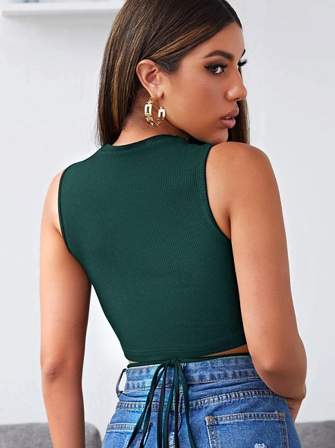Kadın Yeşil Çapraz Bağlamalı Crop Top Büstiyer – Modern Ve Şık Tasarım