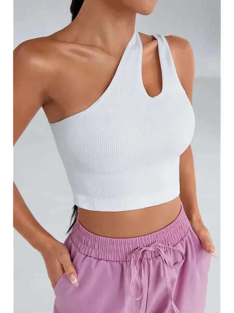 Kadın Beyaz Tek Omuz Cut Out Detaylı Crop Top Bluz – Şık, Rahat Ve Kolay Kombinlenebilir