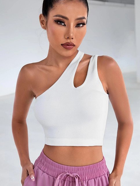 Kadın Beyaz Tek Omuz Cut Out Detaylı Crop Top Bluz – Şık, Rahat Ve Kolay Kombinlenebilir