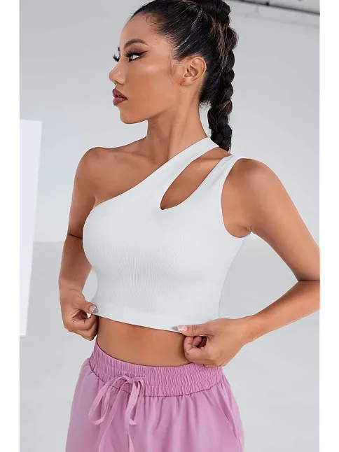 Kadın Beyaz Tek Omuz Cut Out Detaylı Crop Top Bluz – Şık, Rahat Ve Kolay Kombinlenebilir