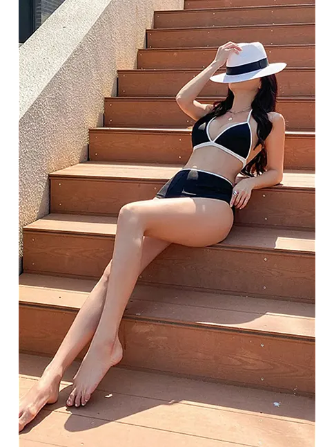 Kadın Siyah Beyaz Kaşkorse Yüksek Bel Bikini Takımı – Modern, Konforlu Ve Günlük Kombinlere Uygun