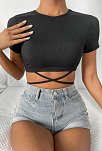Kadın Siyah Yarım Kol Çapraz Bağlamalı Crop Top Bluz – Şık, Rahat Ve Kolay Kombinlenebilir