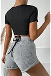 Kadın Siyah Yarım Kol Çapraz Bağlamalı Crop Top Bluz – Şık, Rahat Ve Kolay Kombinlenebilir