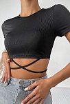 Kadın Siyah Yarım Kol Çapraz Bağlamalı Crop Top Bluz – Şık, Rahat Ve Kolay Kombinlenebilir