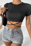 Kadın Siyah Yarım Kol Çapraz Bağlamalı Crop Top Bluz – Şık, Rahat Ve Kolay Kombinlenebilir