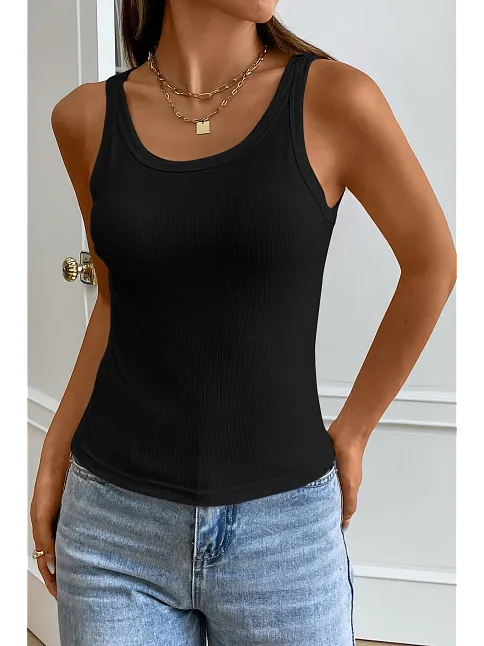 Kadın Siyah Kolsuz Kalın Askılı Uzun Crop Top Bluz & Atlet – Şık, Rahat Ve Kolay Kombinlenebilir