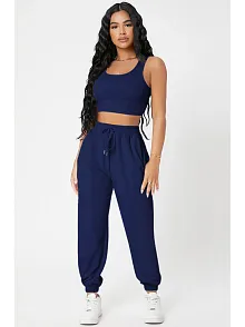 Kadın Lacivert Kaşkorse Cepli Jogger Eşofman Altı Ve Crop Top Bluz – Şık, Rahat Ve Kolay Kombinlenebilir