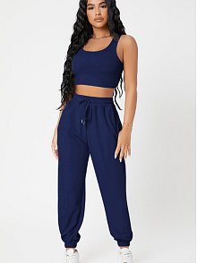 Kadın Lacivert Kaşkorse Cepli Jogger Eşofman Altı Ve Crop Top Bluz – Şık, Rahat Ve Kolay Kombinlenebilir