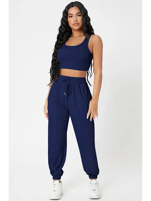 Kadın Lacivert Kaşkorse Cepli Jogger Eşofman Altı Ve Crop Top Bluz – Şık, Rahat Ve Kolay Kombinlenebilir