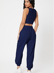 Kadın Lacivert Kaşkorse Cepli Jogger Eşofman Altı Ve Crop Top Bluz – Şık, Rahat Ve Kolay Kombinlenebilir
