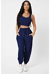 Kadın Lacivert Kaşkorse Cepli Jogger Eşofman Altı Ve Crop Top Bluz – Şık, Rahat Ve Kolay Kombinlenebilir