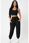 Kadın Siyah Kaşkorse Cepli Jogger Eşofman Altı Ve Crop Top Bluz
