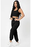 Kadın Siyah Kaşkorse Cepli Jogger Eşofman Altı Ve Crop Top Bluz
