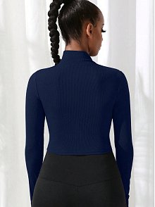 Kadın Lacivert Uzun Kol Fermuarlı Parmak Geçme Detaylı Dik Yaka Crop Top Bluz – Şık, Rahat Ve Kolay Kombinlenebilir