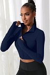 Kadın Lacivert Uzun Kol Fermuarlı Parmak Geçme Detaylı Dik Yaka Crop Top Bluz – Şık, Rahat Ve Kolay Kombinlenebilir