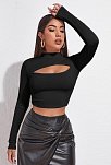 Kadın Siyah Göğüs Dekolteli Uzun Kollu Cut Out Crop Top Bluz – Şık, Rahat Ve Kolay Kombinlenebilir