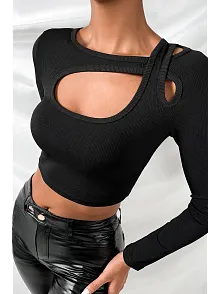 Kadın Siyah Göğüs Dekolteli Çapraz Askılı Uzun Kollu Crop Top Bluz – Şık, Rahat Ve Kolay Kombinlenebilir