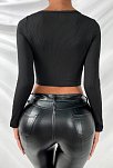 Kadın Siyah Göğüs Dekolteli Çapraz Askılı Uzun Kollu Crop Top Bluz – Şık, Rahat Ve Kolay Kombinlenebilir