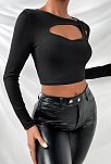 Kadın Siyah Göğüs Dekolteli Çapraz Askılı Uzun Kollu Crop Top Bluz – Şık, Rahat Ve Kolay Kombinlenebilir