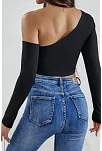 Kadın Siyah Tek Omuz Detaylı Uzun Kol Crop Top Bluz – Şık, Rahat Ve Kolay Kombinlenebilir