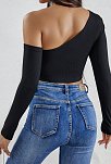 Kadın Siyah Tek Omuz Detaylı Uzun Kol Crop Top Bluz – Şık, Rahat Ve Kolay Kombinlenebilir