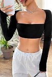 Kadın Siyah Uzun Kol Göğüs Ve Sırt Dekolteli Crop Top Bluz – Şık, Rahat Ve Kolay Kombinlenebilir